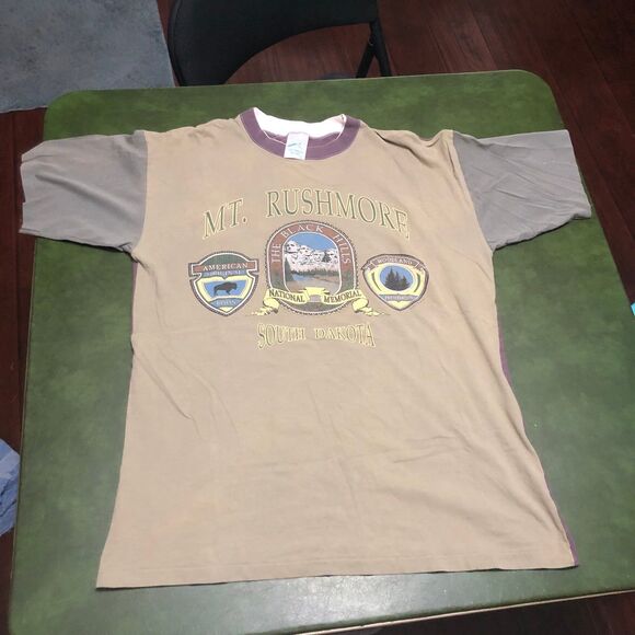 Vintage Mt. Rushmore S.D. Graphic Crew Neck T-Shirt w/Mixed Fabrics 1990s SZ L - Picture 1 of 11